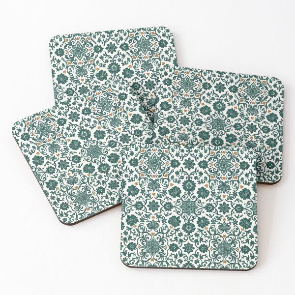 Item preview, Emerald Green Floral Tile Pattern With Hearts designed and sold by Fani*.