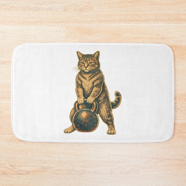 Item preview, vintage cat kettlebell fitness gym lover designed and sold by hugoinkcoast.