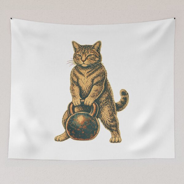 Item preview, vintage cat kettlebell fitness gym lover designed and sold by hugoinkcoast.