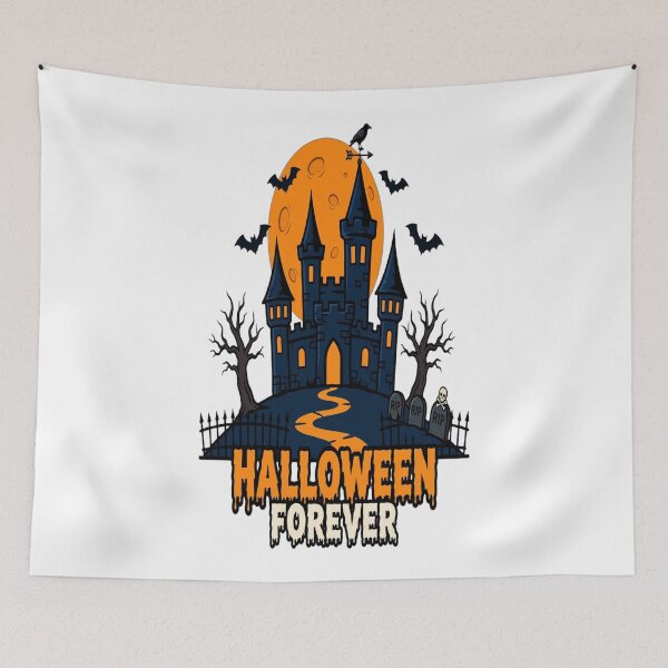 Item preview, Halloween Forever Haunted Castle Moon Bats Art designed and sold by Custom Crest.