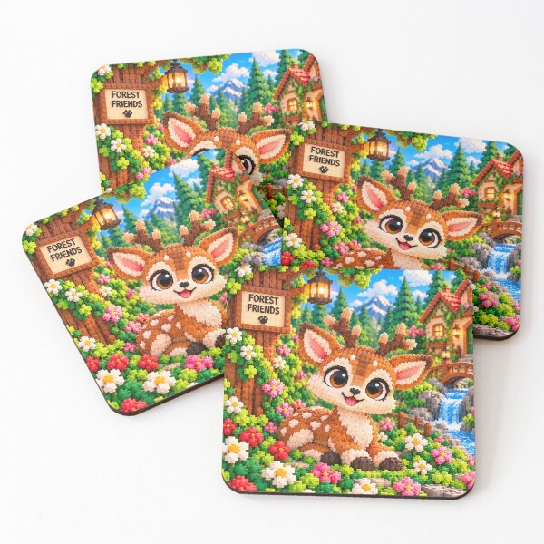 Item preview, Cute Baby Deer with a Flower – Colorful Building Block Mosaic Art designed and sold by WildWhimsy Art.