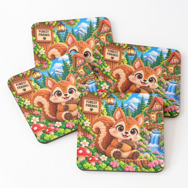 Item preview, Cute Squirrel Hugging an Acorn – Colorful Building Block Mosaic Art designed and sold by WildWhimsy Art.