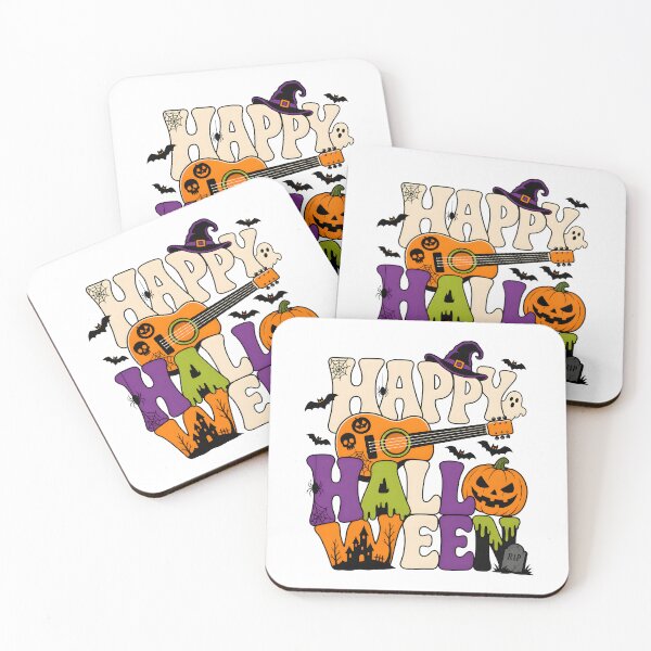 Item preview, retro happy halloween guitar witch hat ghost bats pumpkin designed and sold by hugoinkcoast.
