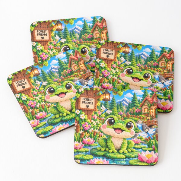 Item preview, Cute Frog on a Lily Pad – Colorful Building Block Mosaic Art designed and sold by WildWhimsy Art.