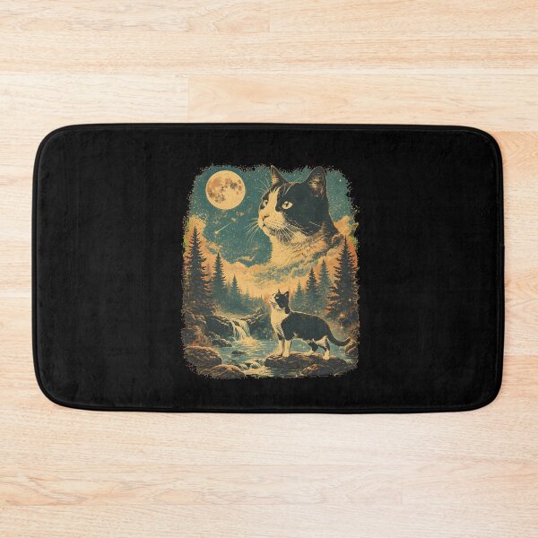 Item preview, mystic moon cat forest waterfall night sky vintage designed and sold by hugoinkcoast.