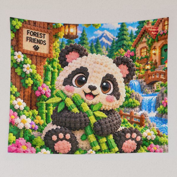Item preview, Cute Panda Hugging Bamboo – Colorful Building Block Mosaic Art designed and sold by WildWhimsy Art.