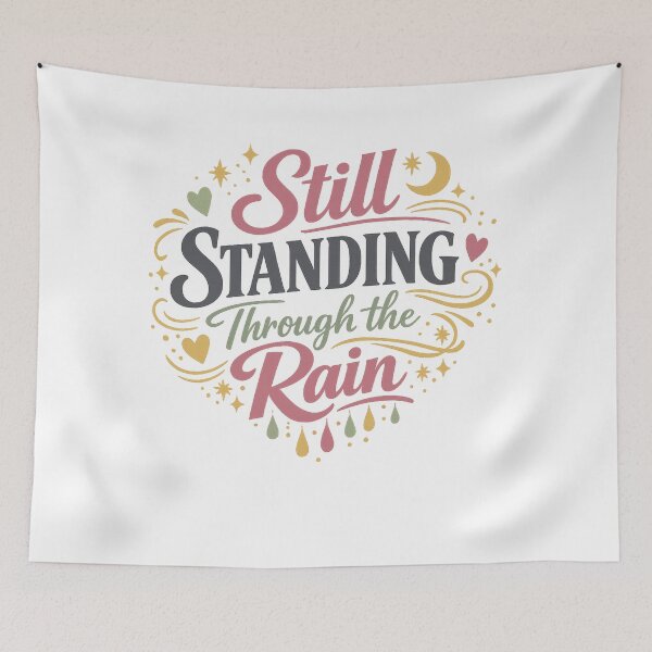 Item preview, Still Standing Through the Rain Resilience Inspirational Retro Quote Design designed and sold by inkoutninja.