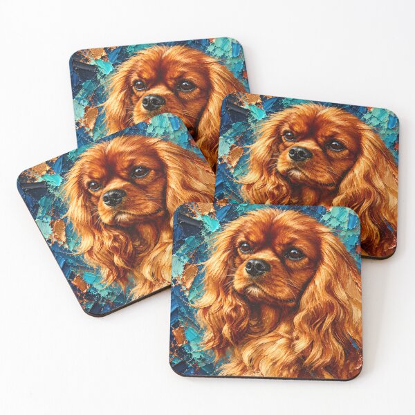Item preview, Ruby Cavalier King Charles Spaniel – Turquoise Impasto Style Portrait designed and sold by shrolts.