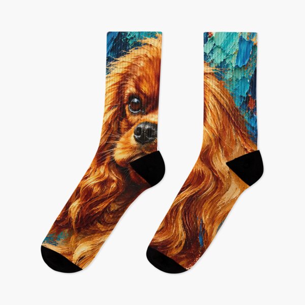 Item preview, Ruby Cavalier King Charles Spaniel – Turquoise Impasto Style Portrait designed and sold by shrolts.