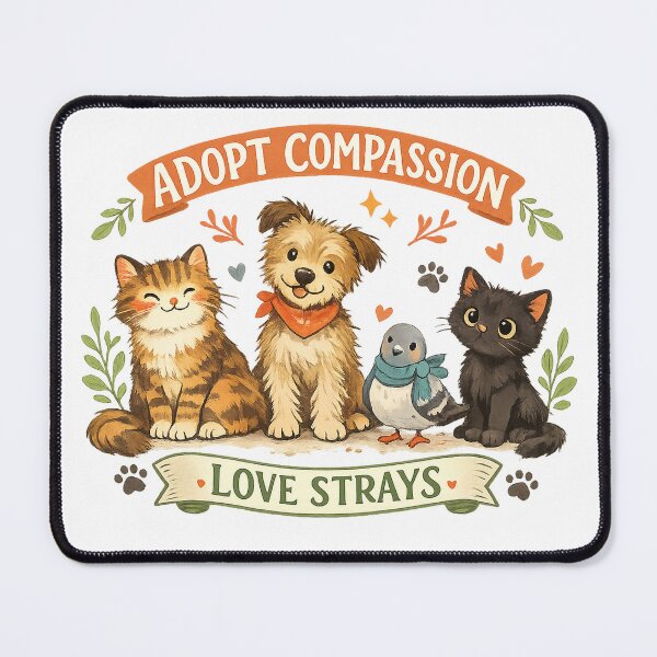 Item preview, Adopt Compassion Love Strays Cute Animal Rescue Cats Dog Pigeon Design designed and sold by inkoutninja.