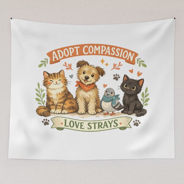 Item preview, Adopt Compassion Love Strays Cute Animal Rescue Cats Dog Pigeon Design designed and sold by inkoutninja.