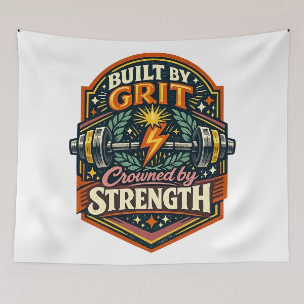Item preview, Built by Grit Crowned by Strength Barbell Gym Fitness Motivation Design designed and sold by inkoutninja.