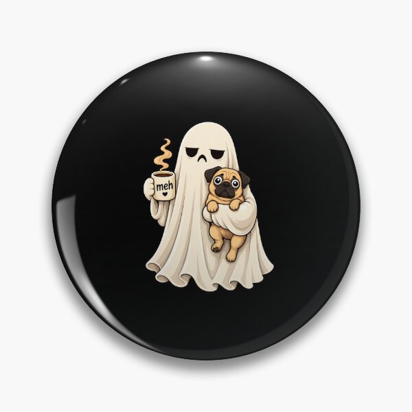 Item preview, grumpy ghost pug holding coffee designed and sold by SketchDrSketch.