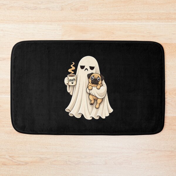 Item preview, grumpy ghost pug holding coffee designed and sold by SketchDrSketch.