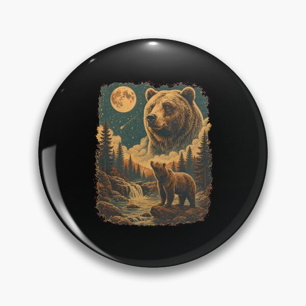 Item preview, grizzly bear howling at moon 90's retro designed and sold by SketchDrSketch.