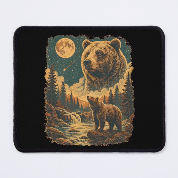 Item preview, grizzly bear howling at moon 90's retro designed and sold by SketchDrSketch.