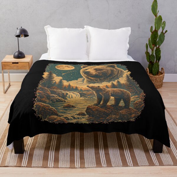 Item preview, grizzly bear howling at moon 90's retro designed and sold by SketchDrSketch.