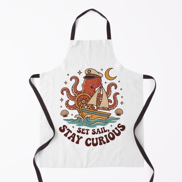 Item preview, Retro Cute Octopus Captain Sailing Boat - Set Sail, Stay Curious - Vintage Distressed Nautical Motivational Art designed and sold by cannsuh.
