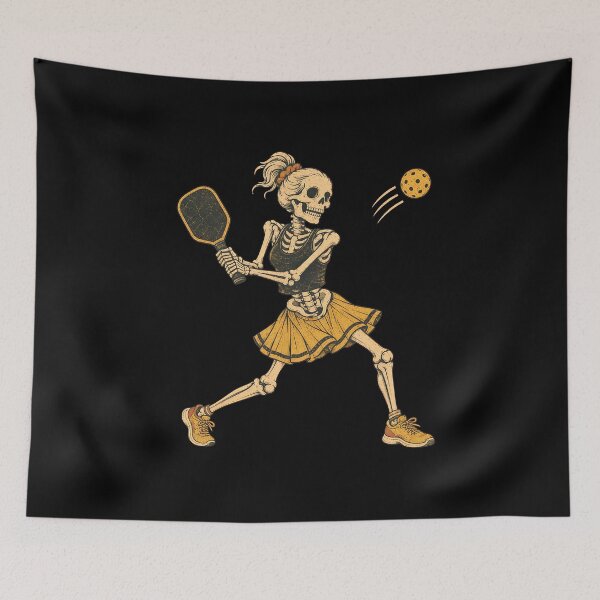 Aperçu de l'œuvre squelette de pickleball amusant pour Halloween, sport effrayant pour femmes et filles créée et vendue par SketchDrSketch.
