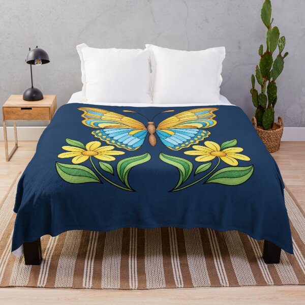 Item preview, Butterfly golden blue with flowers drawing designed and sold by MagicStrawberry.