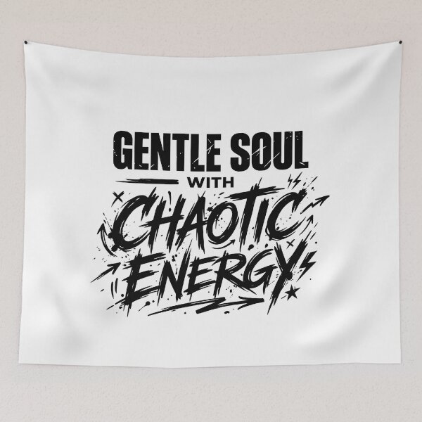 Item preview, Gentle Soul With Chaotic Energy - Bold Typography Black White Text designed and sold by ModdiesColors.
