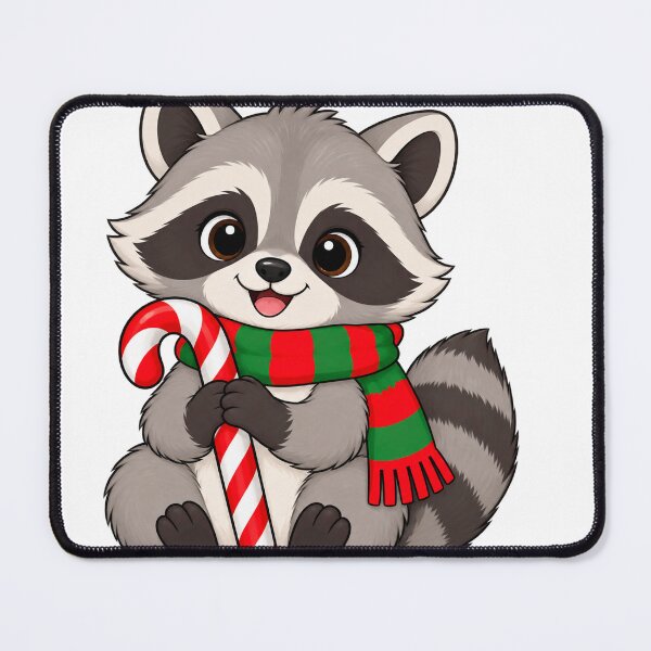Artikelvorschau, Christmas Raccoon with Candy Cane and Striped Scarf entworfen und verkauft von skyartdesign.