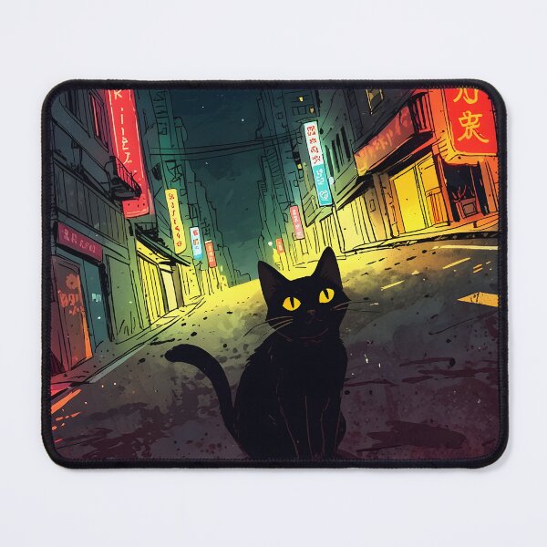 Item preview, Black Cat on a Neon Street at Night designed and sold by KiraChie.