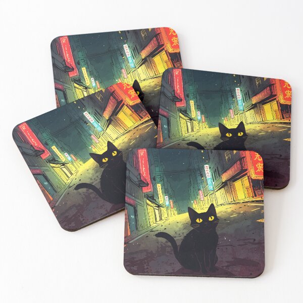 Item preview, Black Cat on a Neon Street at Night designed and sold by KiraChie.