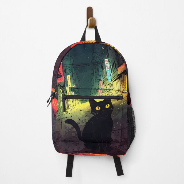 Item preview, Black Cat on a Neon Street at Night designed and sold by KiraChie.