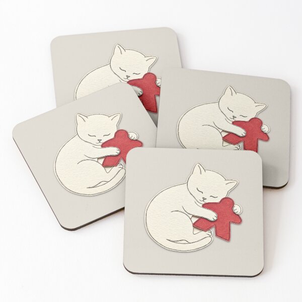 Item preview, Adorable Sleeping Cat Hugs Red Meeple Paper Art  designed and sold by TackyTime.
