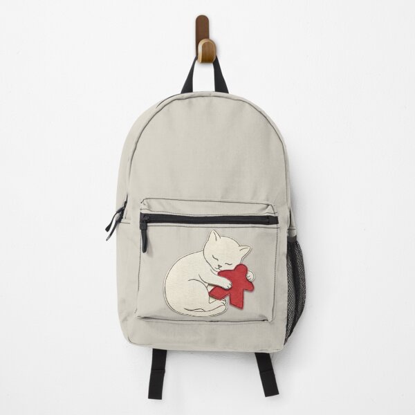 Item preview, Adorable Sleeping Cat Hugs Red Meeple Paper Art designed and sold by TackyTime.