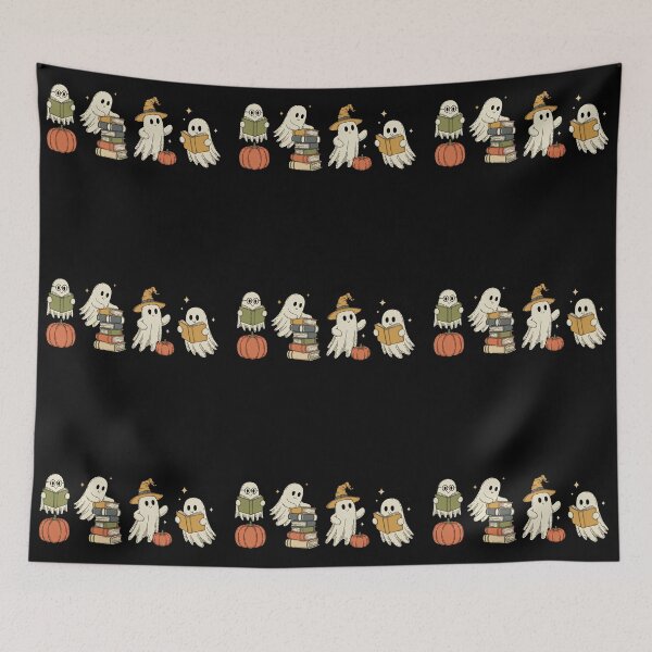 Item preview, Four Cute Ghosts Reading Books with Pumpkins & Bats, Bookish Halloween designed and sold by Zizo-DR44.