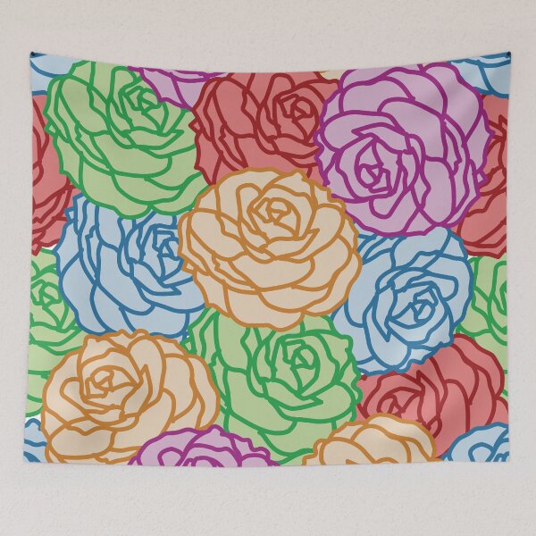 Item preview, All-over rose outline seamless pattern in pastel colors designed and sold by PowerAntShop.