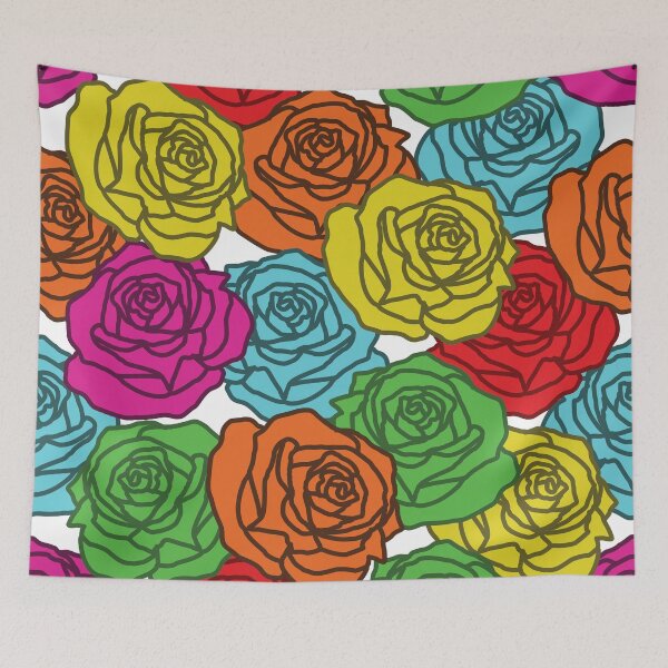 Item preview, Colorful outline rose flowers seamless pattern on white background designed and sold by PowerAntShop.