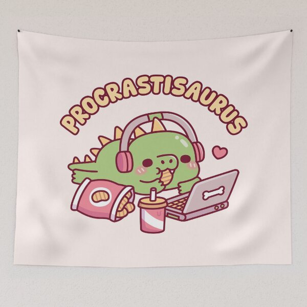 Item preview, Procrastisaurus Cute Dino Chilling With Snacks And Laptop designed and sold by rustydoodle.