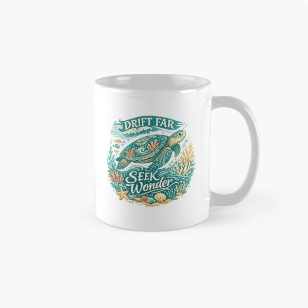 Item preview, Drift Far Seek Wonder Sea Turtle Coral Reef Ocean Adventure Design designed and sold by inkoutninja.