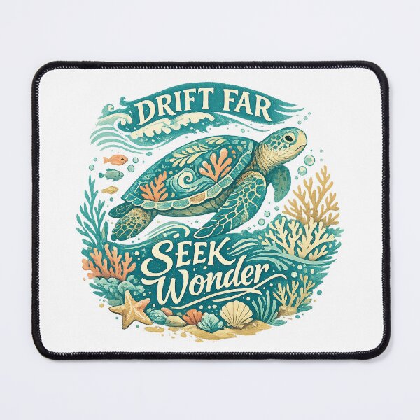 Item preview, Drift Far Seek Wonder Sea Turtle Coral Reef Ocean Adventure Design designed and sold by inkoutninja.