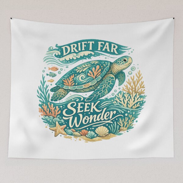 Item preview, Drift Far Seek Wonder Sea Turtle Coral Reef Ocean Adventure Design designed and sold by inkoutninja.