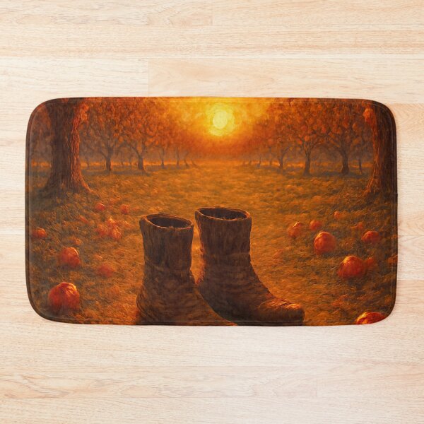 Item preview, Rustic Autumn Orchard Sunset Worn Boots Pumpkin Harvest Art designed and sold by FestivityFinds.