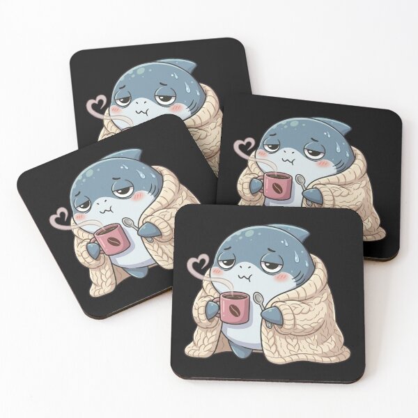 Item preview, Sleepy Shark Drinking Coffee in a Cozy Sweater designed and sold by Nature's Chibis.