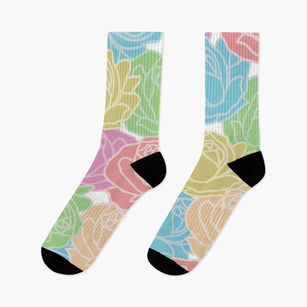 Item preview, White outline roses over pastel floral seamless pattern designed and sold by PowerAntShop.