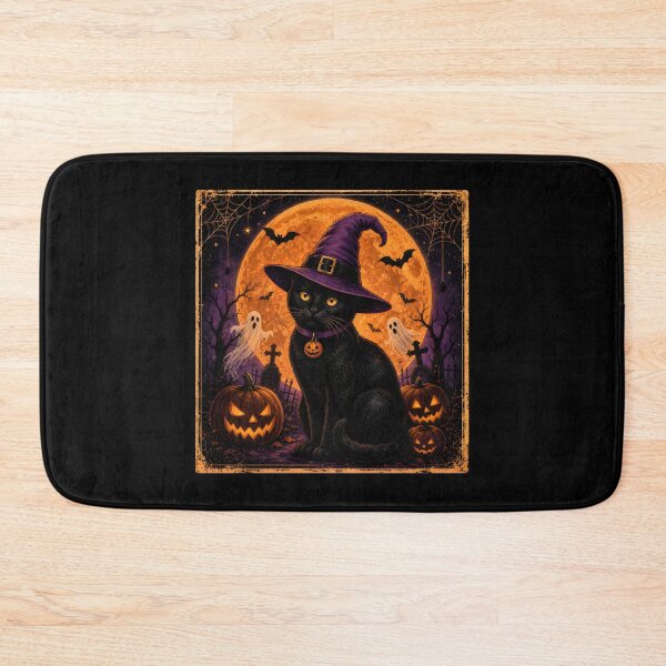 Artikelvorschau, Bezaubernde Halloween-Kunst: Schwarze Katze, Hexenhut, Vollmond, gruselige Motive entworfen und verkauft von Cocuninecrew.