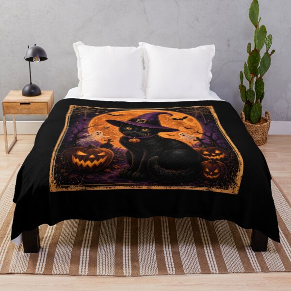 Item preview, enchanting halloween black cat witch hat full moon spooky art designed and sold by Cocuninecrew.