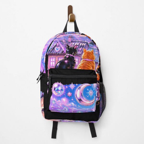 Item preview, whimsical cats on rooftop under starry moon night sky designed and sold by Cocuninecrew.
