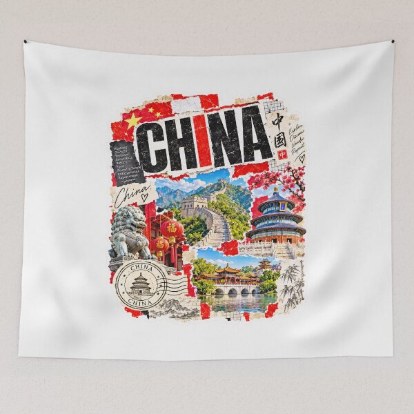 Item preview, China Vintage Travel Collage and Landmarks designed and sold by EdwinkOne.