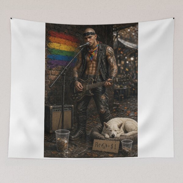 Item preview,  Gay Pride : Leather Street Musician with his dog designed and sold by Capo Terra.