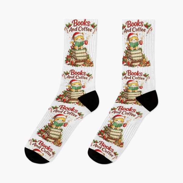 Item preview, Book nerd cat Christmas Coffee Merry Xmas designed and sold by QuiteOrbit.