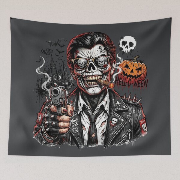 Item preview, Mafia Skull Gun Cigar Pumpkin Halloween designed and sold by Voodoo Store Paranormal Collections.