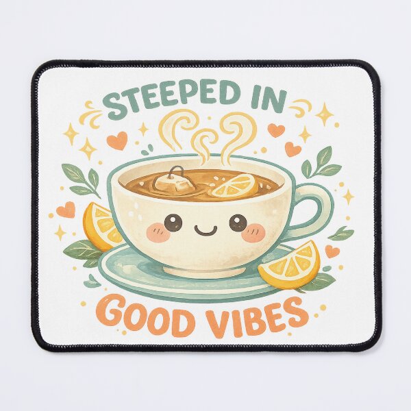 Item preview, Steeped in Good Vibes Cute Tea Cup Lemon Kawaii Cozy Beverage Design designed and sold by inkoutninja.