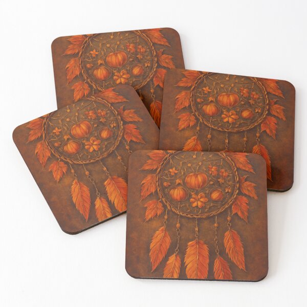 Item preview, Autumn Fall Dreamcatcher Pumpkins Leaves Feathers designed and sold by FestivityFinds.